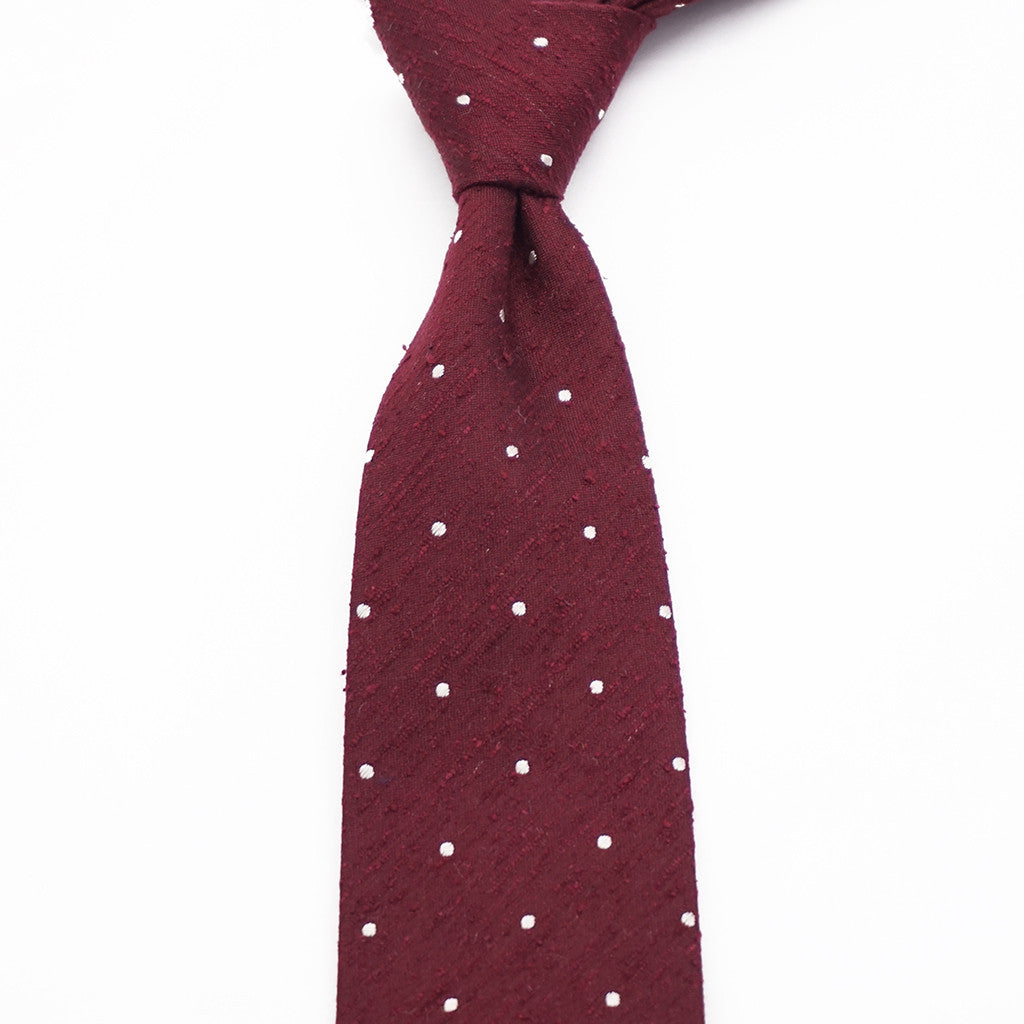 Luxury Shantung Silk Burgundy Polka Dots