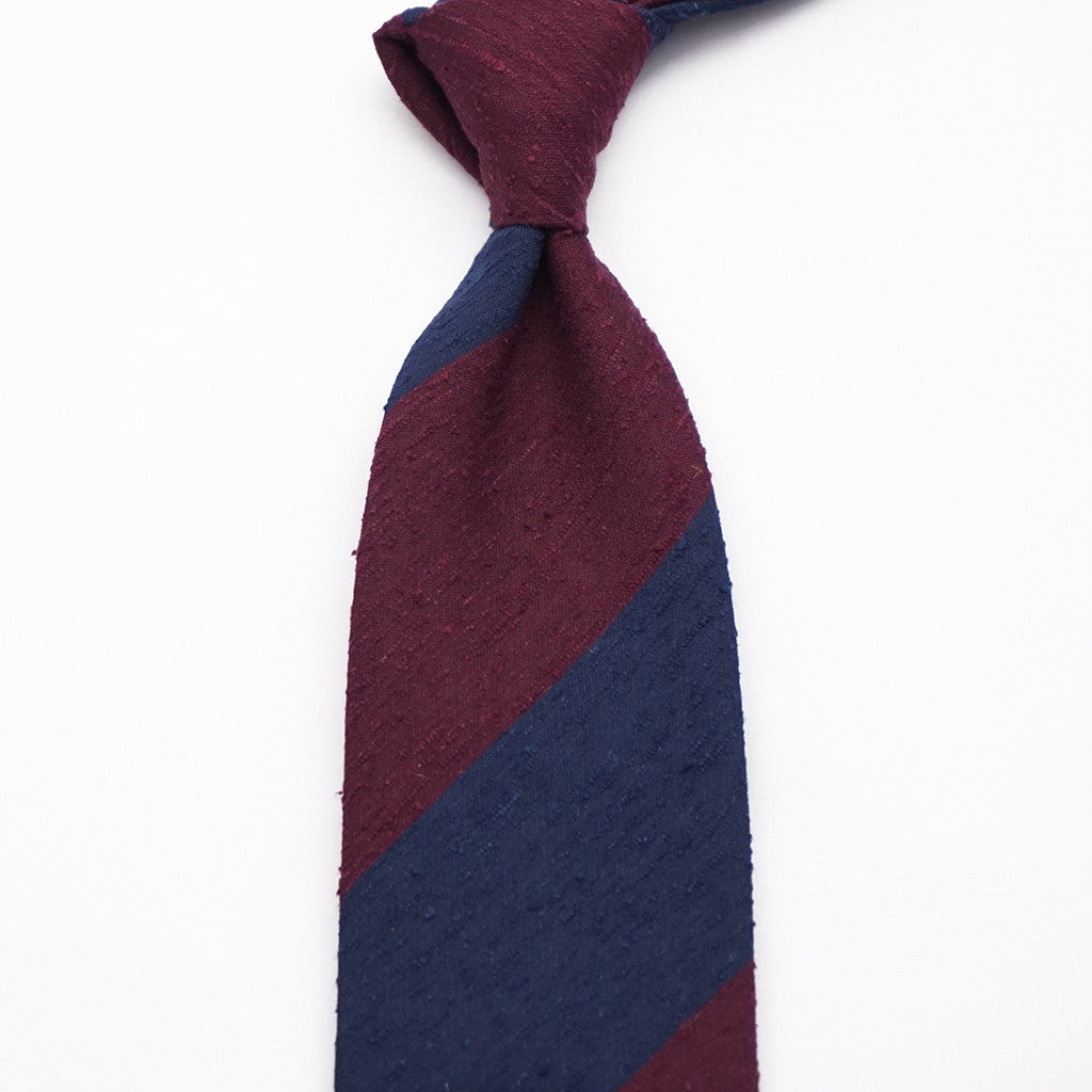 Luxury Shantung Silk - Navy/Burgundy
