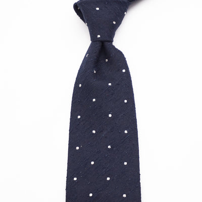 Luxury Shantung Silk Polka Dots - Navy